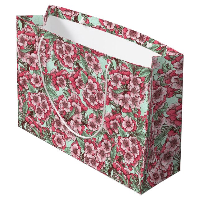 Bolsa De Regalo Grande Flor de cerezo en rosa y menta (Angulo reverso)