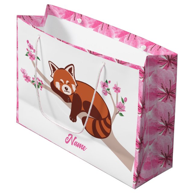 Bolsa De Regalo Grande Flor de cerezo "Sleepy Red Panda" personalizada (Angulo Anverso)
