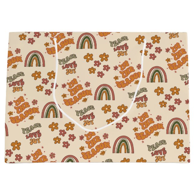 Bolsa De Regalo Grande Flor de Navidad Arcoíris Retro (Anverso)