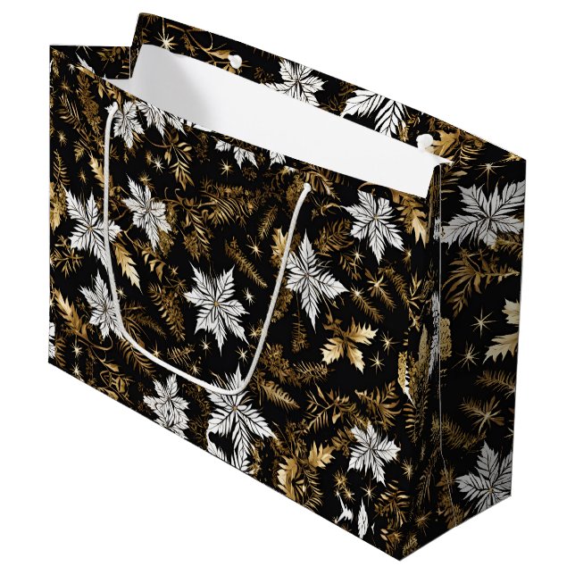 Bolsa De Regalo Grande Flor de Navidades de oro blanco negro (Angulo Anverso)
