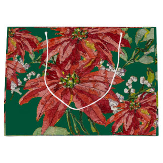 Bolsa De Regalo Grande Flor de Nochebuena Dorada | Navidad de Arte Fino