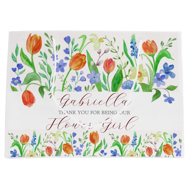 Bolsa De Regalo Grande Flor floral acuática personalizada (Anverso)