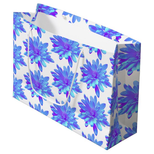 Bolsa De Regalo Grande Flor floral azul violeta elegante (Angulo Anverso)