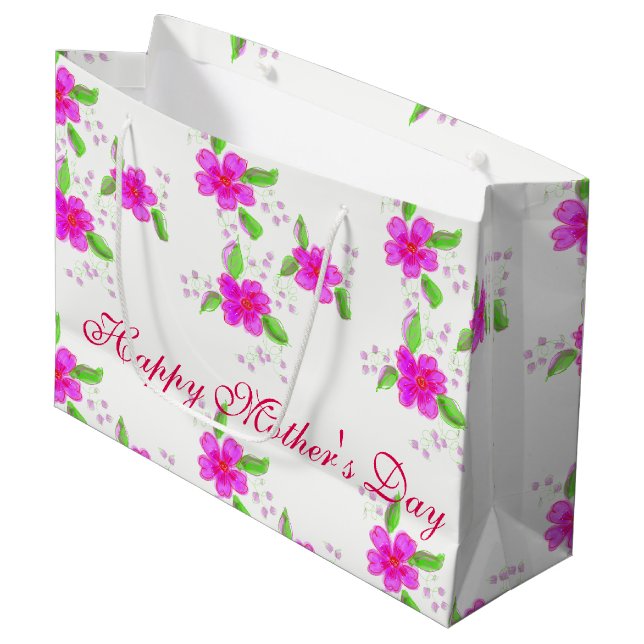 Bolsa De Regalo Grande Flor rosa brillante (Angulo Anverso)