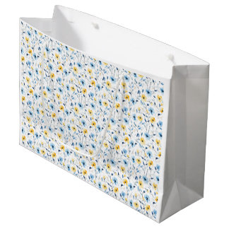 Bolsa De Regalo Grande Flor silvestre acuarela azul amarillo