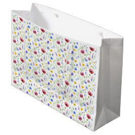 Bolsa De Regalo Grande Flor silvestre acuarela azul rojo