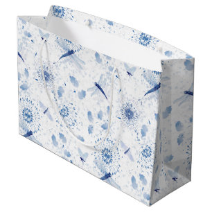 Bolsa De Regalo Grande Flora de la libélula Chinoiserie azul
