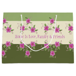 Bolsa De Regalo Grande Flora rosa brillante con verde