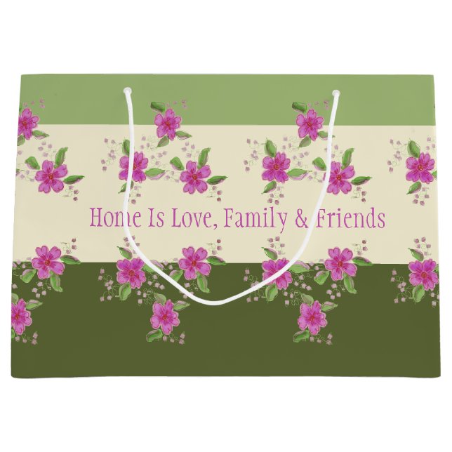 Bolsa De Regalo Grande Flora rosa brillante con verde (Anverso)