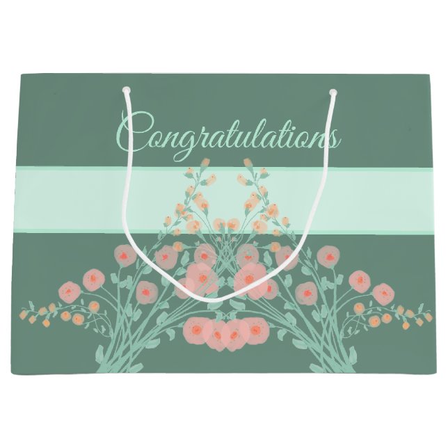 Bolsa De Regalo Grande Flora Turquesa Y Rosa (Anverso)