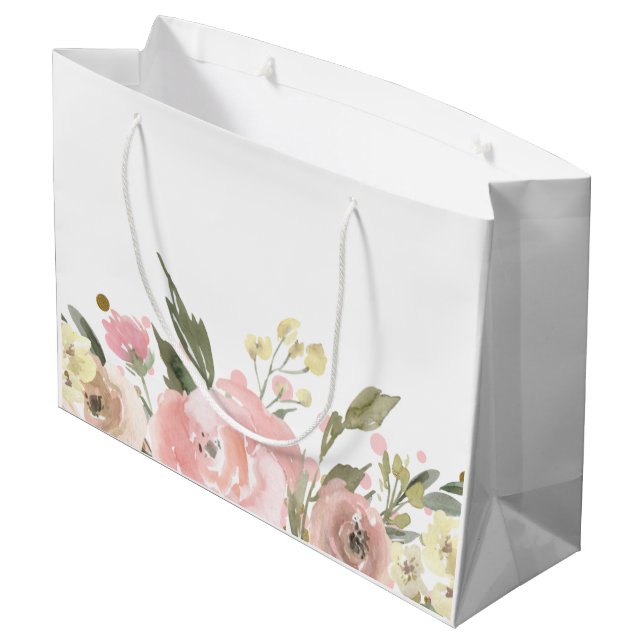 Bolsa De Regalo Grande Floral Acuarela Rosa Dorado (Angulo reverso)