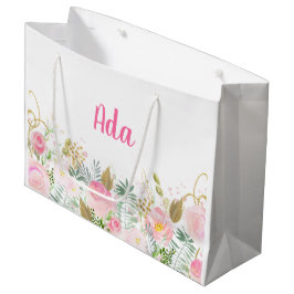 Bolsa De Regalo Grande Floral acuática rosa y dorada