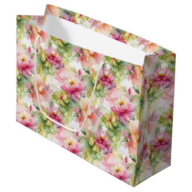 Bolsa De Regalo Grande Floral Alcohol Ink Style Pattern (Angulo Anverso)