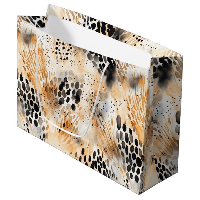 Bolsa De Regalo Grande Floral Animal Leopardo Crema Negro Salvaje (Angulo Anverso)