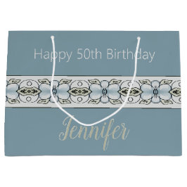 Bolsa De Regalo Grande Floral azul acentuado