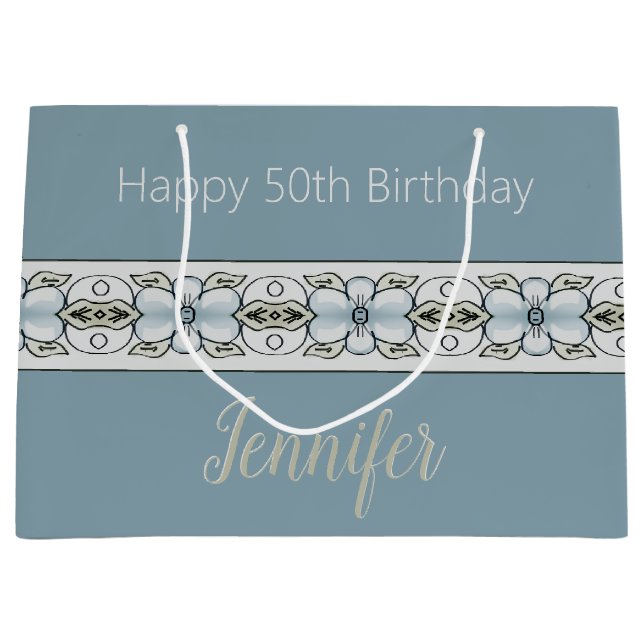 Bolsa De Regalo Grande Floral azul acentuado (Anverso)