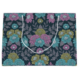 Bolsa De Regalo Grande Floral azul oscuro, verde y púrpura