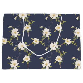 Bolsa De Regalo Grande Floral blanca azul marina