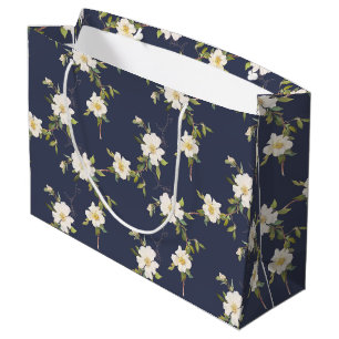 Bolsa De Regalo Grande Floral blanca azul marina