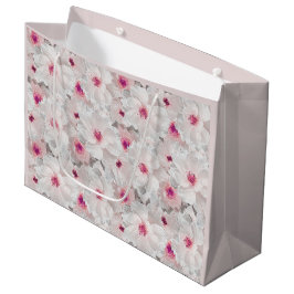 Bolsa De Regalo Grande Floral blanca y rosa delgada