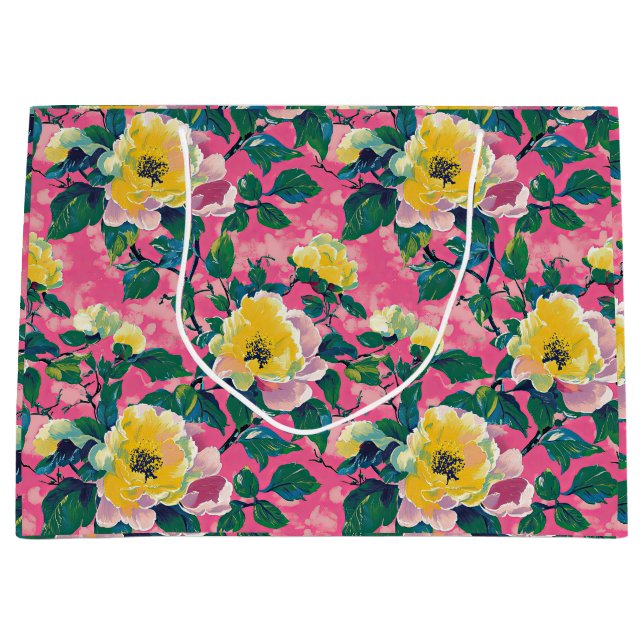 Bolsa De Regalo Grande Floral Chinoiserie rosa (Anverso)