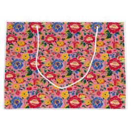 Bolsa De Regalo Grande Floral Chinoiserie rosa brillante
