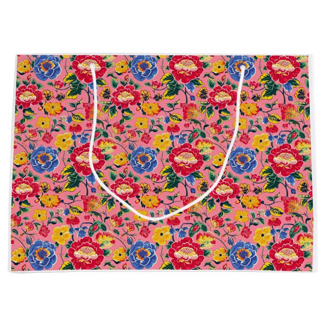 Bolsa De Regalo Grande Floral Chinoiserie rosa brillante (Anverso)