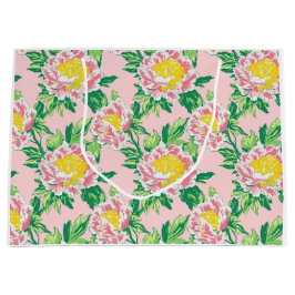 Bolsa De Regalo Grande Floral Chinoiserie rosa y amarilla