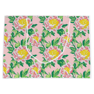 Bolsa De Regalo Grande Floral Chinoiserie rosa y amarilla