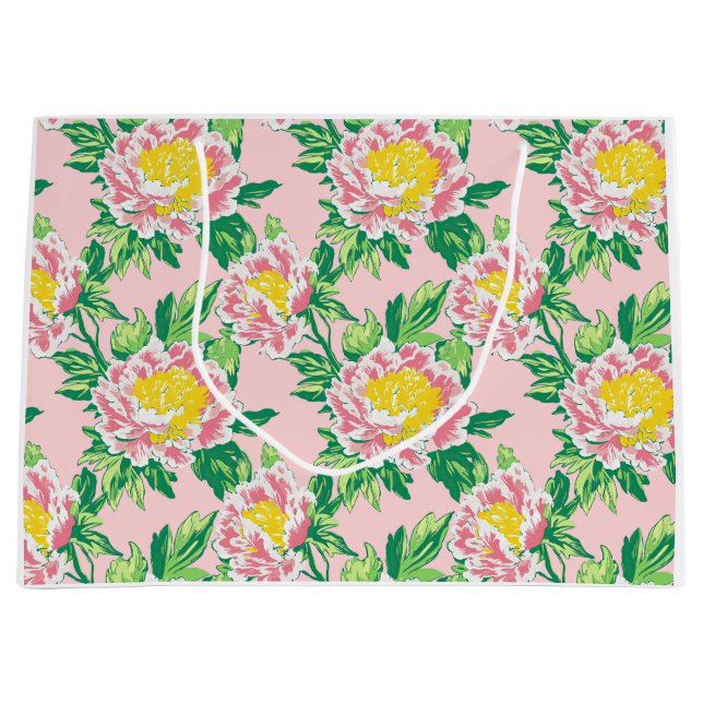 Bolsa De Regalo Grande Floral Chinoiserie rosa y amarilla (Anverso)