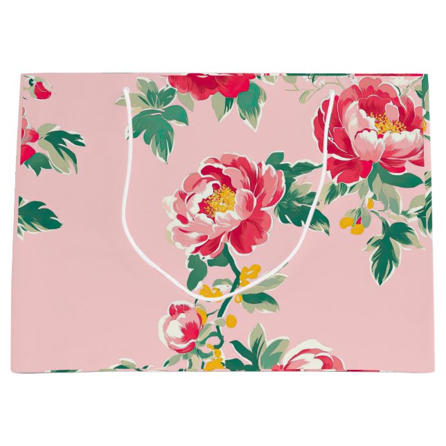Bolsa De Regalo Grande Floral Chinoiserie rosa y roja (Anverso)