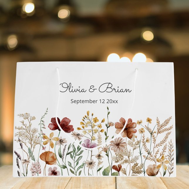 Bolsa De Regalo Grande Floral de acuarela silvestre personalizada (In situ)