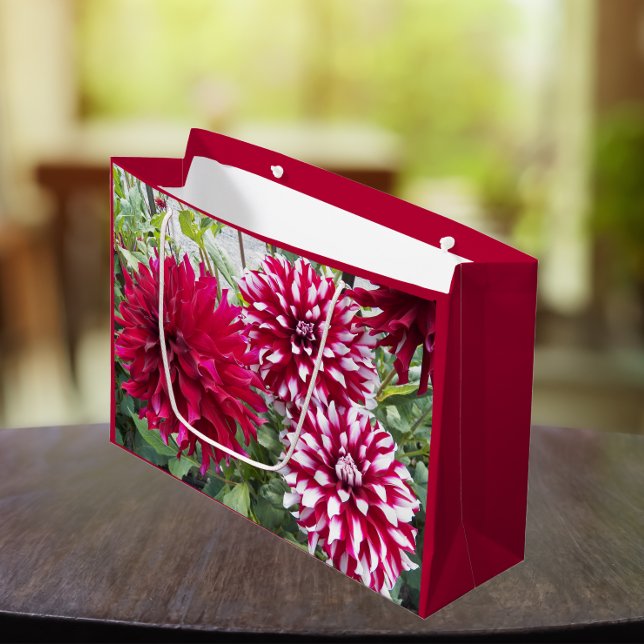 Bolsa De Regalo Grande Floral de Dahlias Rojas y Blancas (In Situ)