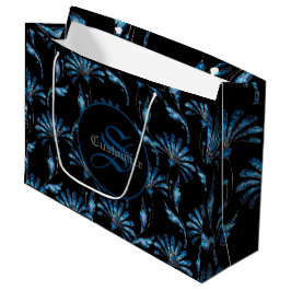 Bolsa De Regalo Grande Floral de verano azul monogramada