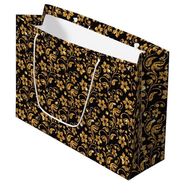 Bolsa De Regalo Grande Floral dorada negra (Angulo Anverso)