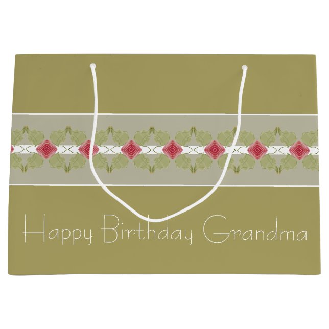 Bolsa De Regalo Grande Floral En Rosa Con Verde Gris (Anverso)