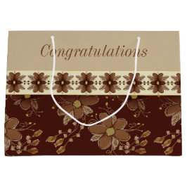 Bolsa De Regalo Grande Floral marrón y dorada