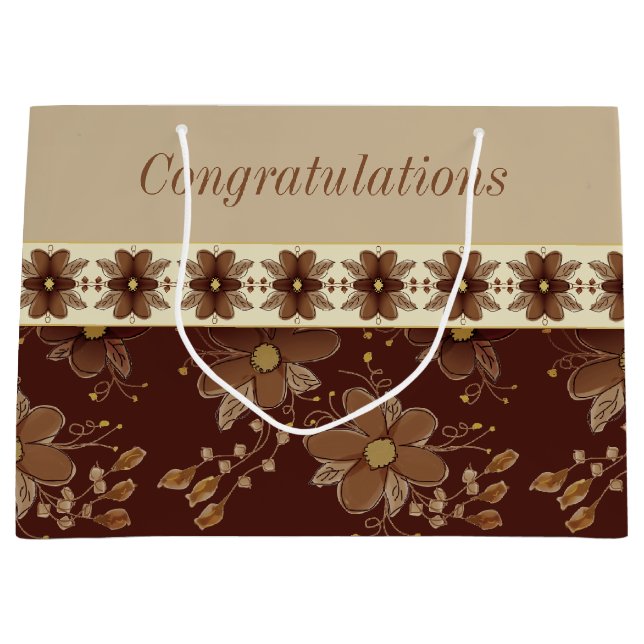 Bolsa De Regalo Grande Floral marrón y dorada (Anverso)