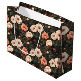 Bolsa De Regalo Grande Floral navideña vintage Peony Pink & Dark Green