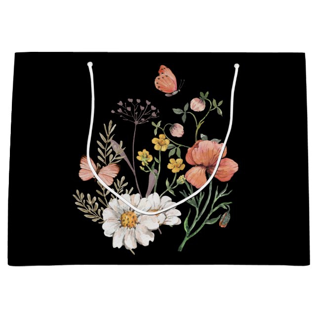 Bolsa De Regalo Grande Floral negra elegante (Anverso)