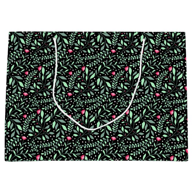 Bolsa De Regalo Grande Floral pattern.05.FR.pink y Lgreen black BG (Anverso)