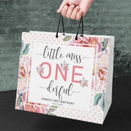 Bolsa De Regalo Grande Floral rosa 1er cumpleaños Glossy