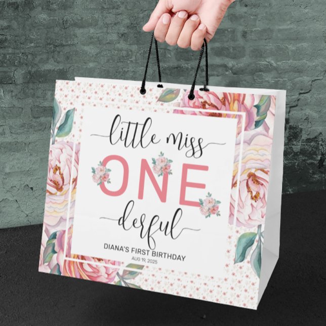 Bolsa De Regalo Grande Floral rosa 1er cumpleaños Glossy (Subido por el creador)