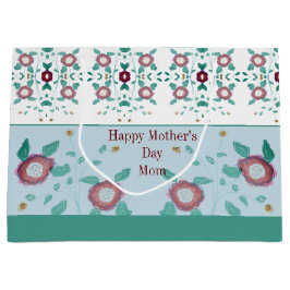 Bolsa De Regalo Grande Floral Rosa Con Turquesa
