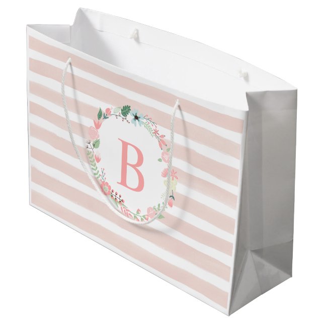 Bolsa De Regalo Grande Floral rosa monogramada (Angulo reverso)