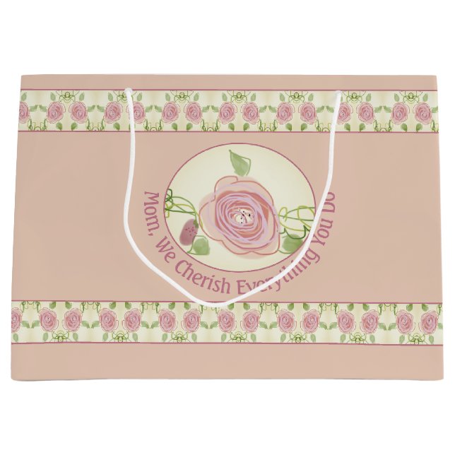 Bolsa De Regalo Grande Floral rosa Rubor con patrón (Anverso)