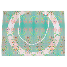 Bolsa De Regalo Grande Floral Rosa y Azul Turquesa
