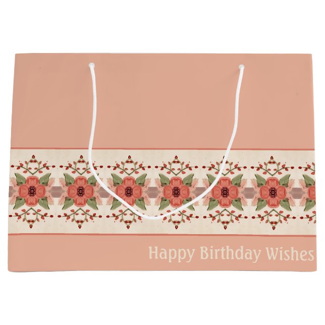 Bolsa De Regalo Grande Floral Rosa Y Rojo Rusto (Anverso)