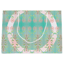 Bolsa De Regalo Grande Floral Rosa Y Verde azulada