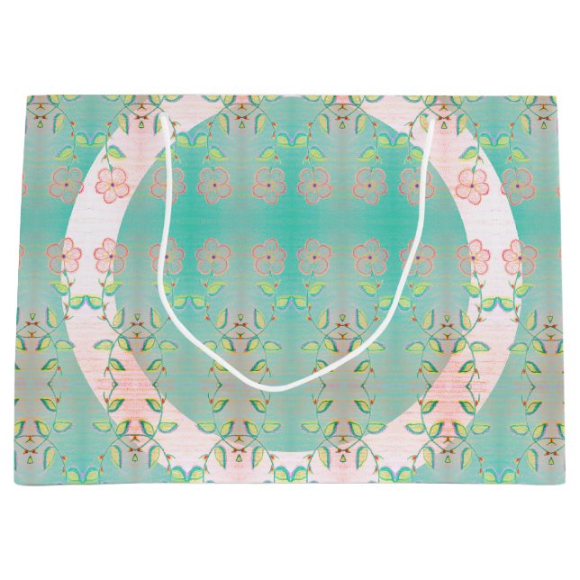 Bolsa De Regalo Grande Floral Rosa Y Verde azulada (Anverso)